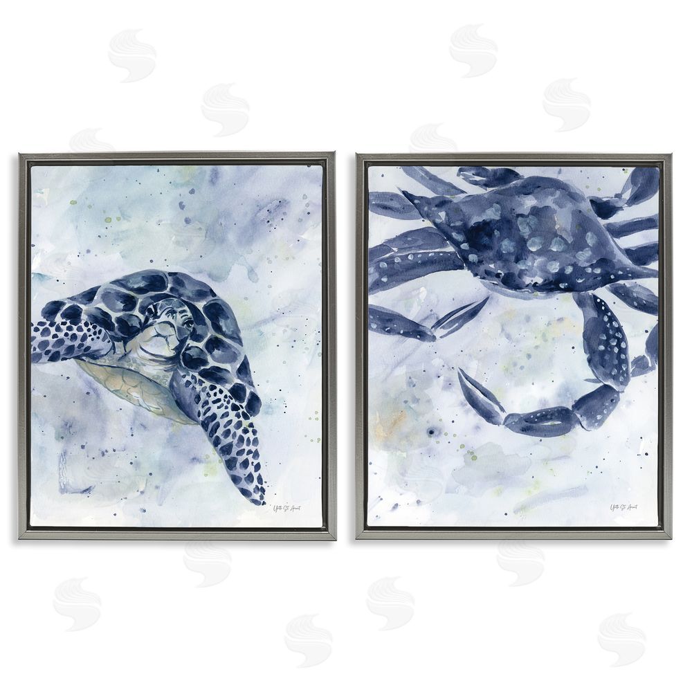 Yvette St. Amant Sea Creatures Turtle & Crab Gray Floating Frame Canvas Wall Art Print