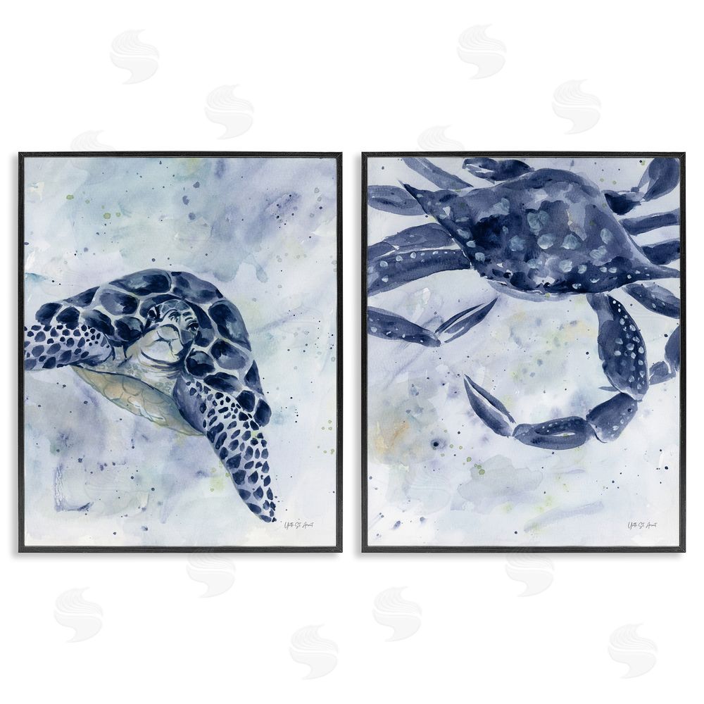 Yvette St. Amant Sea Creatures Turtle & Crab Black Framed Giclee Wall Art Print
