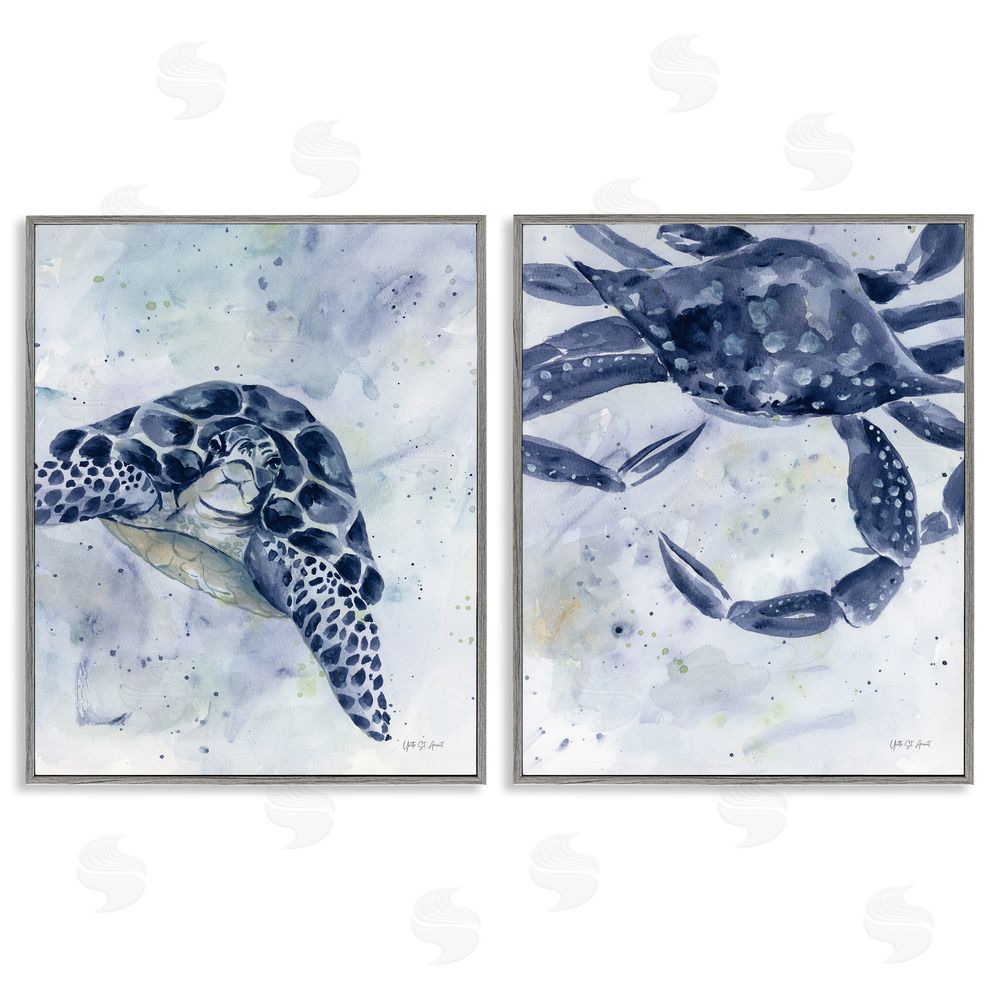 Yvette St. Amant Sea Creatures Turtle & Crab Gray Framed Giclee Wall Art Print