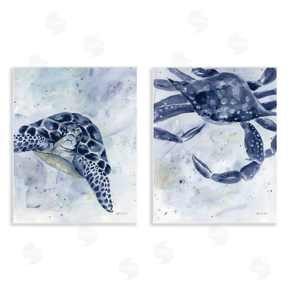 Yvette St. Amant Sea Creatures Turtle & Crab Wooden Wall Plaque Art Print