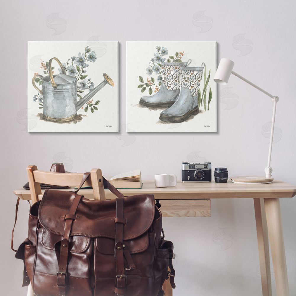 Leslie Trimbach Floral Watering Can Gardening Boots  Canvas Wall Art Print in Room