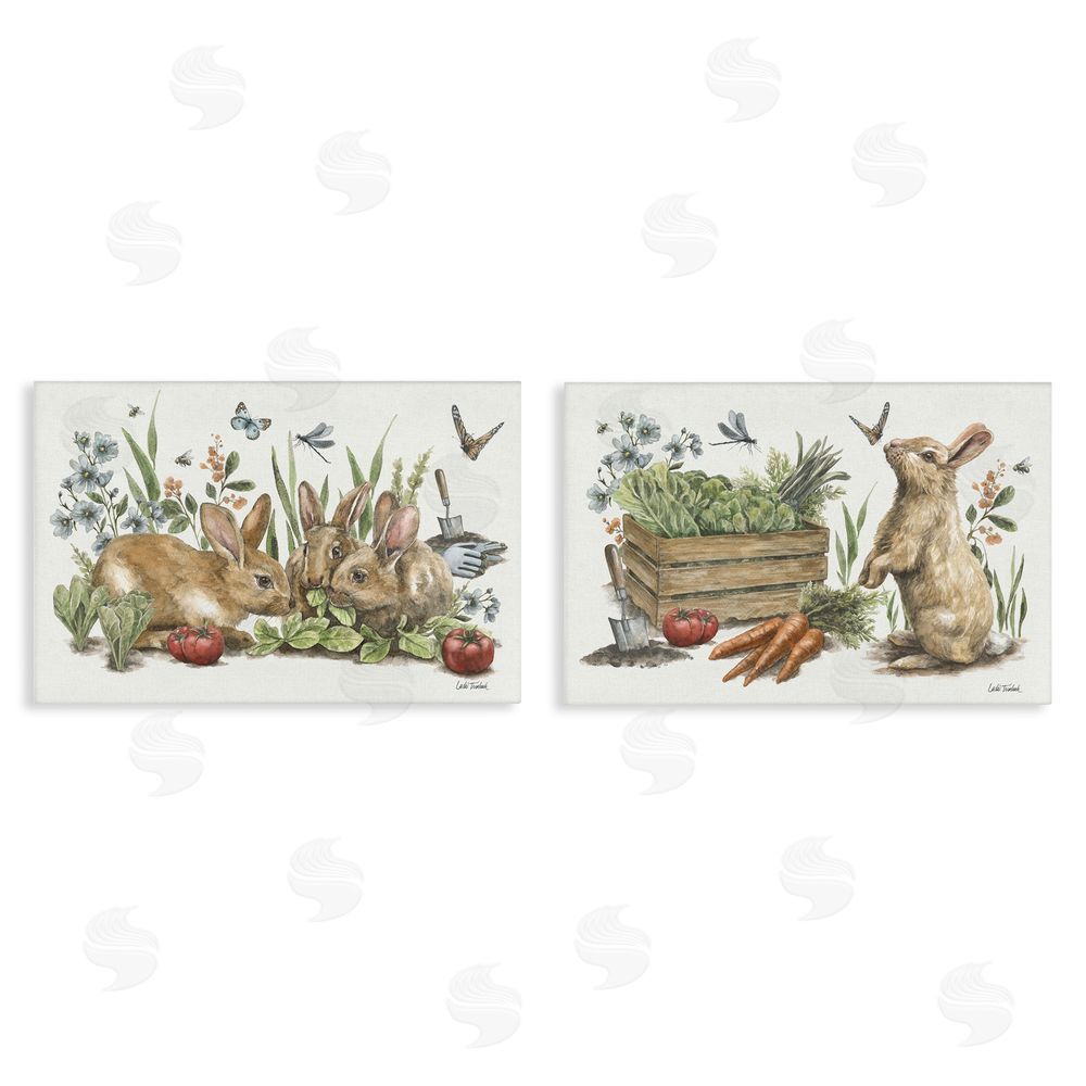 Leslie Trimbach Rabbit Vegetable Garden Party Canvas Wall Art Print