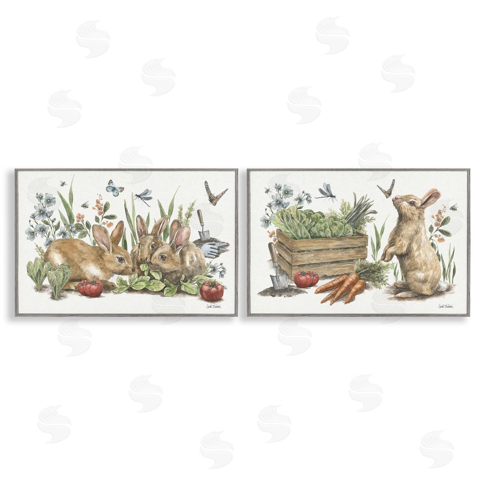 Leslie Trimbach Rabbit Vegetable Garden Party Gray Framed Giclee Wall Art Print