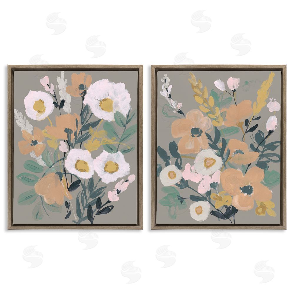 Jennifer Goldberger Cheery Floral Bouquet  Brown Floating Frame Canvas Wall Art Print