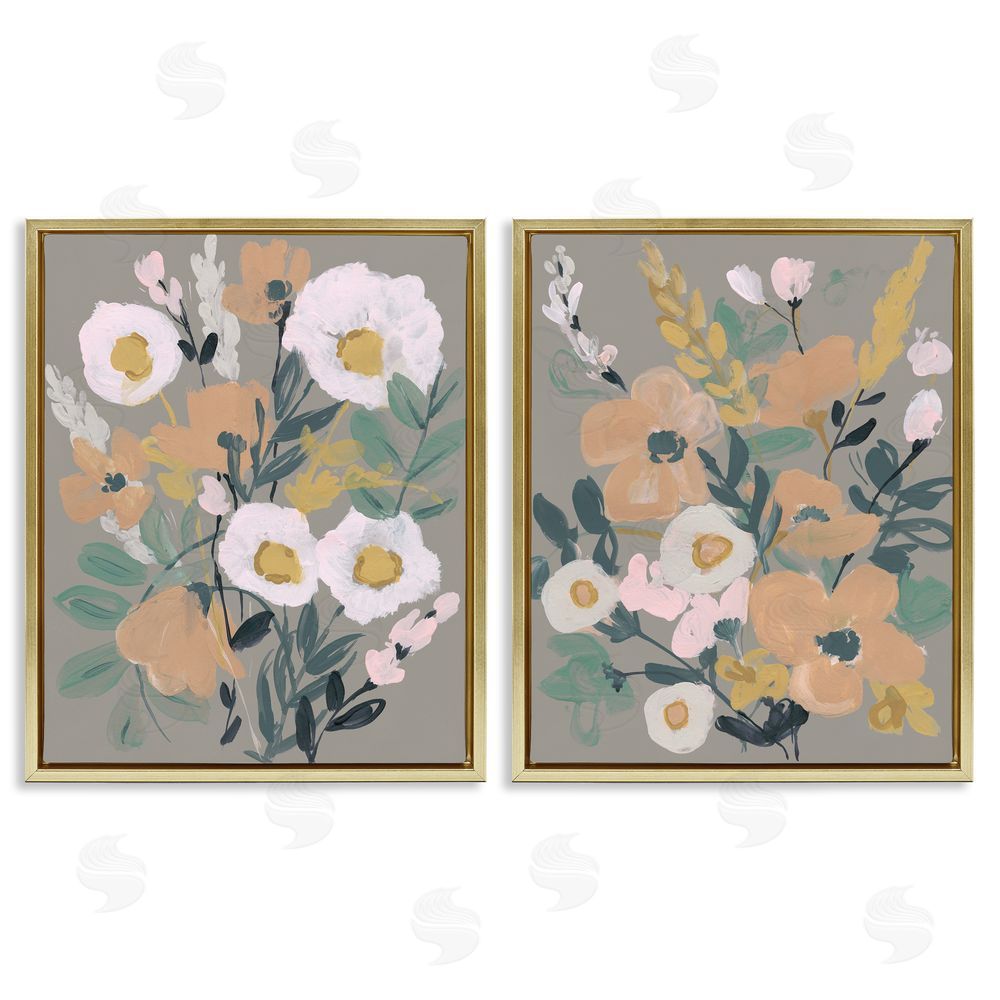 Jennifer Goldberger Cheery Floral Bouquet  Gold Floating Frame Canvas Wall Art Print