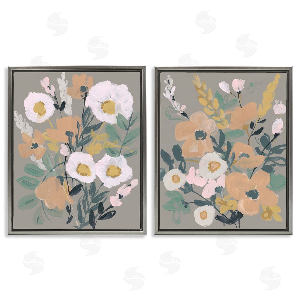 Jennifer Goldberger Cheery Floral Bouquet  Gray Floating Frame Canvas Wall Art Print