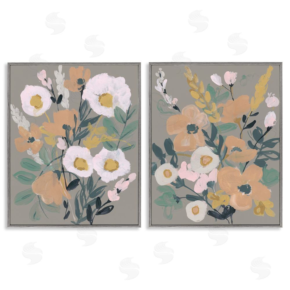 Jennifer Goldberger Cheery Floral Bouquet  Gray Framed Giclee Wall Art Print