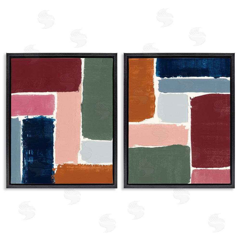 Victoria Barnes Abstract Modular Color Block  Black Floating Frame Canvas Wall Art Print
