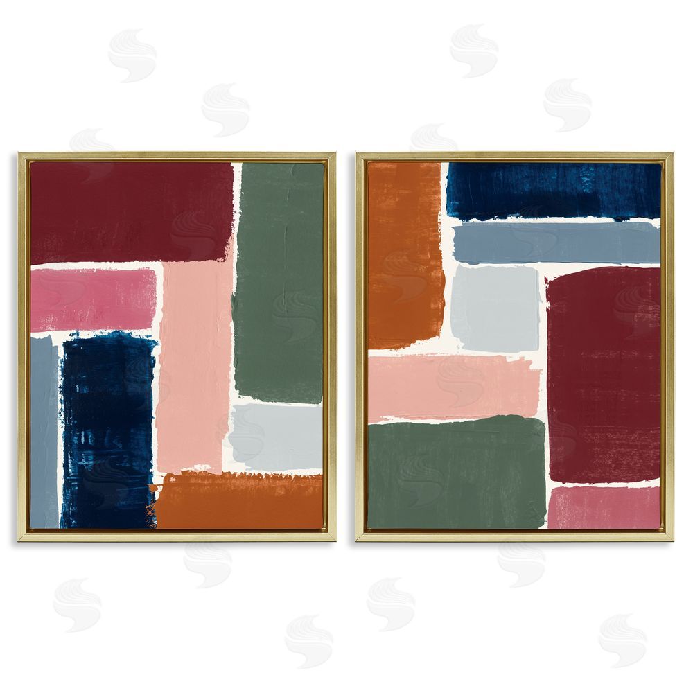 Victoria Barnes Abstract Modular Color Block  Gold Floating Frame Canvas Wall Art Print