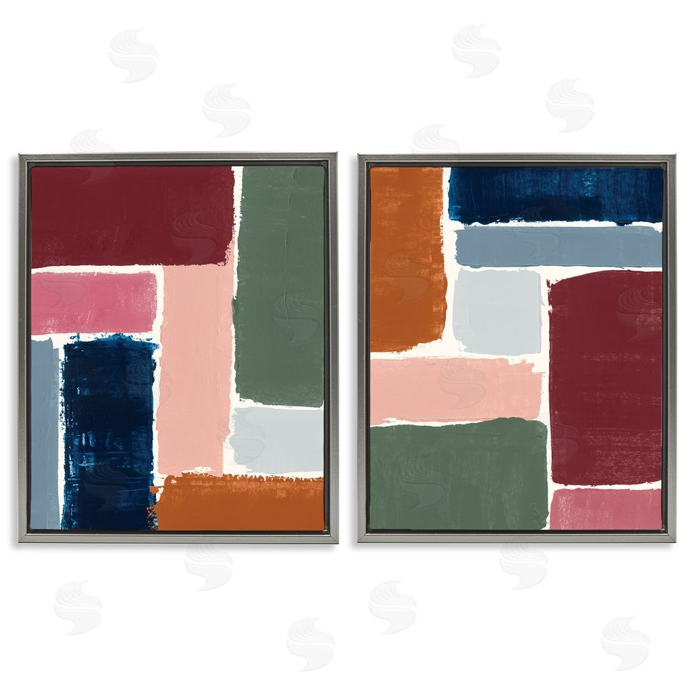 Victoria Barnes Abstract Modular Color Block  Gray Floating Frame Canvas Wall Art Print