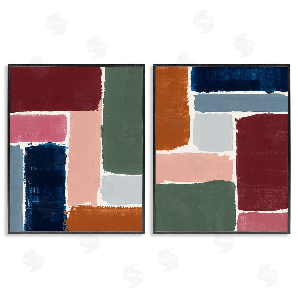 Victoria Barnes Abstract Modular Color Block  Black Framed Giclee Wall Art Print
