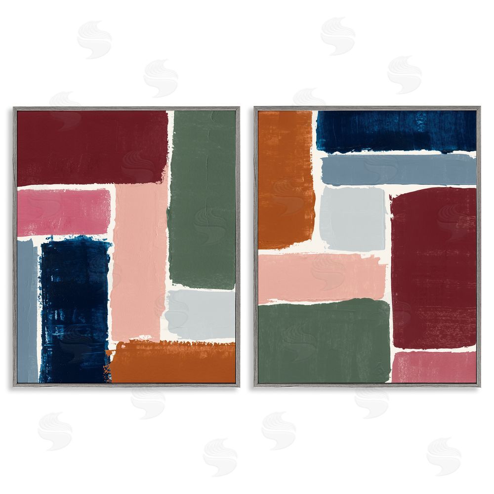Victoria Barnes Abstract Modular Color Block  Gray Framed Giclee Wall Art Print