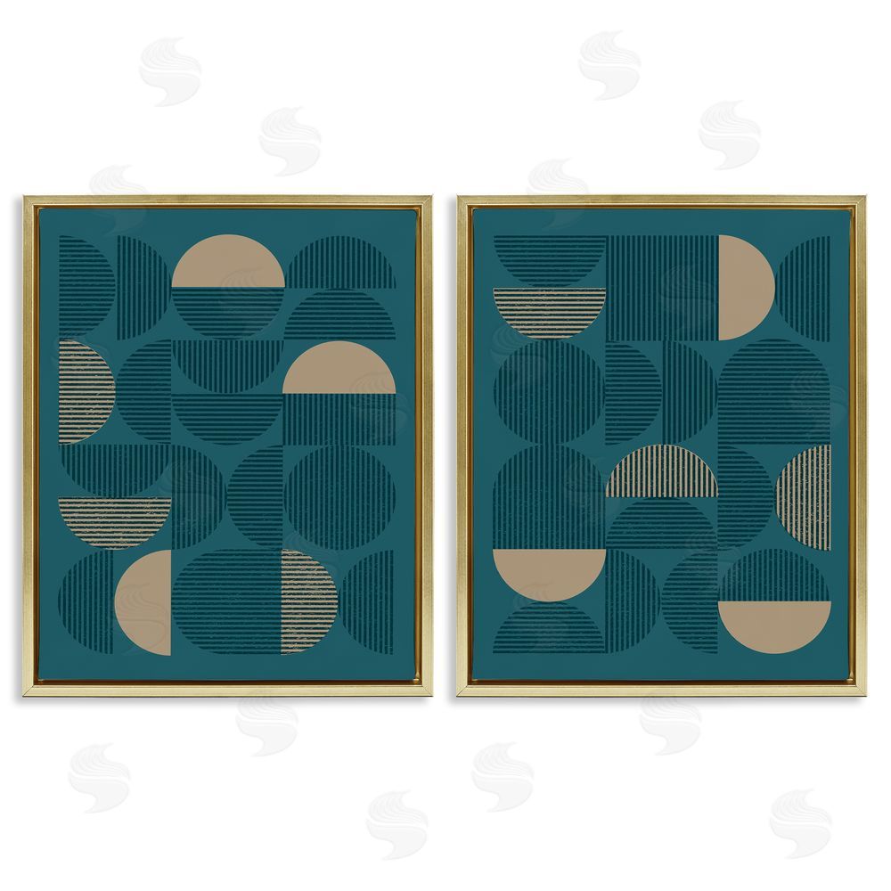 Vision Studio Minimalist Teal Geometric Gold Floating Frame Canvas Wall Art Print