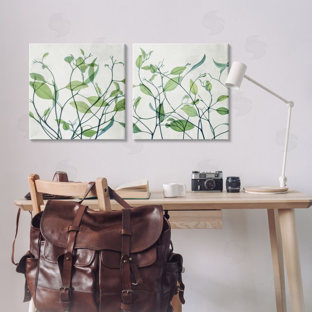 Victoria Barnes Green Botanical Leaves Xray Canvas Wall Art Print in Room