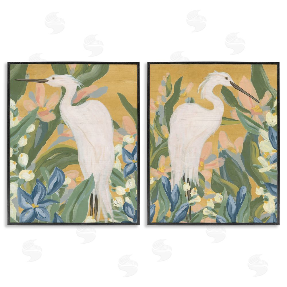 June Erica Vess Great Egret in Blooming Bushes Black Framed Giclee Wall Art Print