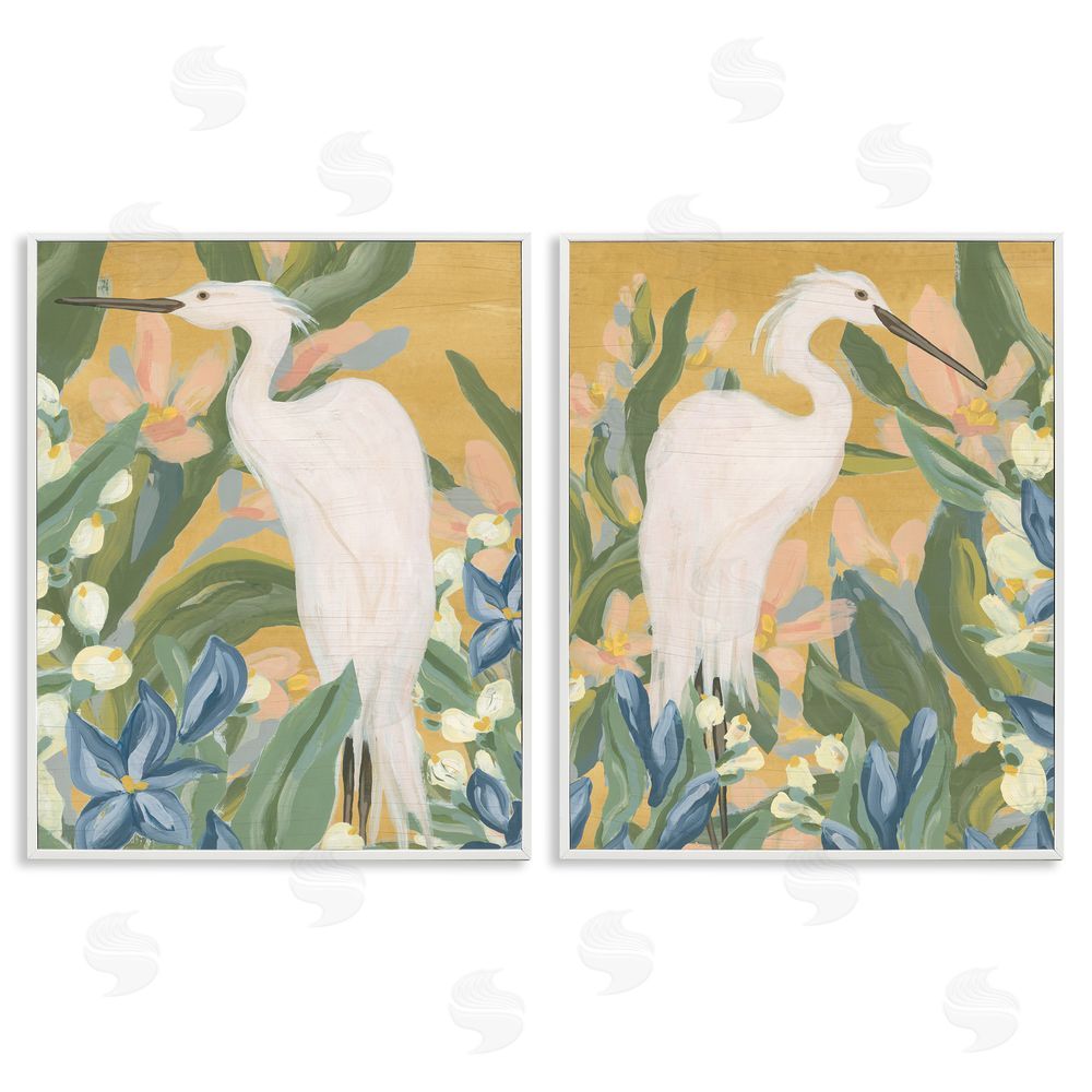 June Erica Vess Great Egret in Blooming Bushes White Framed Giclee Wall Art Print