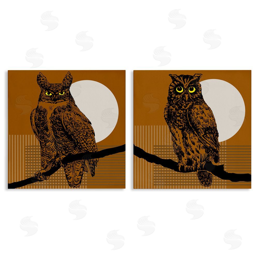 Regina Moore Full Moon Owls on Branch Canvas Wall Art Print