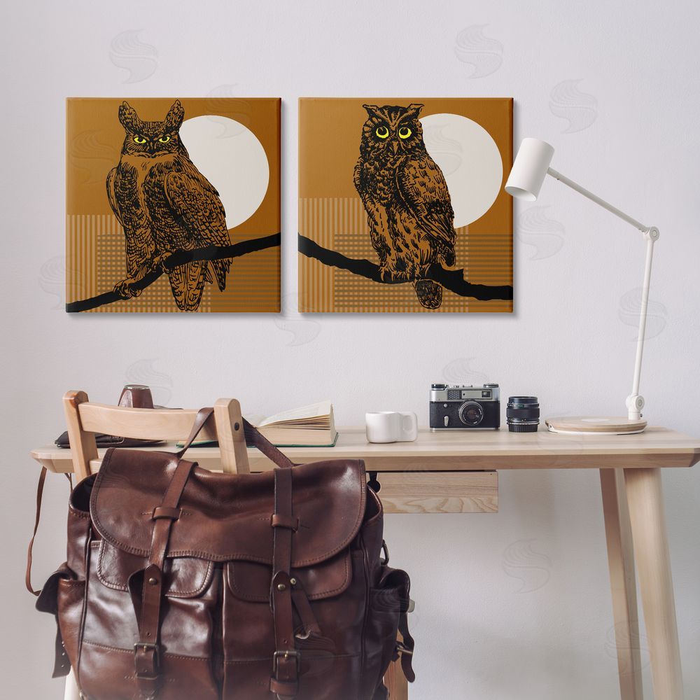 Regina Moore Full Moon Owls on Branch Canvas Wall Art Print in Room