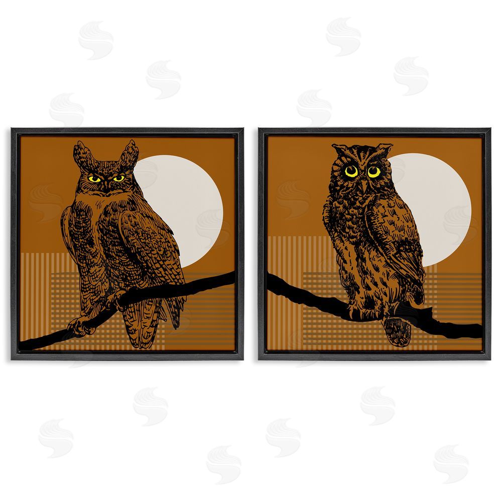 Regina Moore Full Moon Owls on Branch Black Floating Frame Canvas Wall Art Print