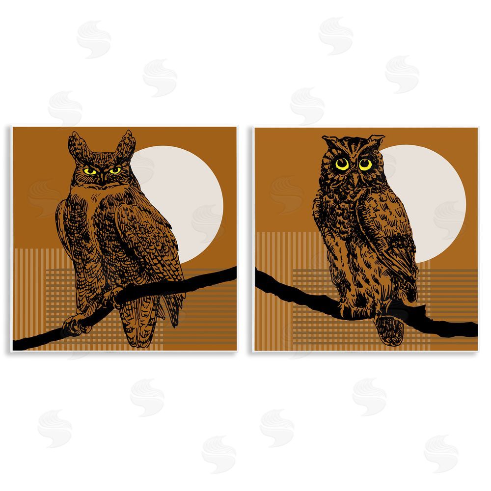 Regina Moore Full Moon Owls on Branch Wooden Wall Plaque Art Print
