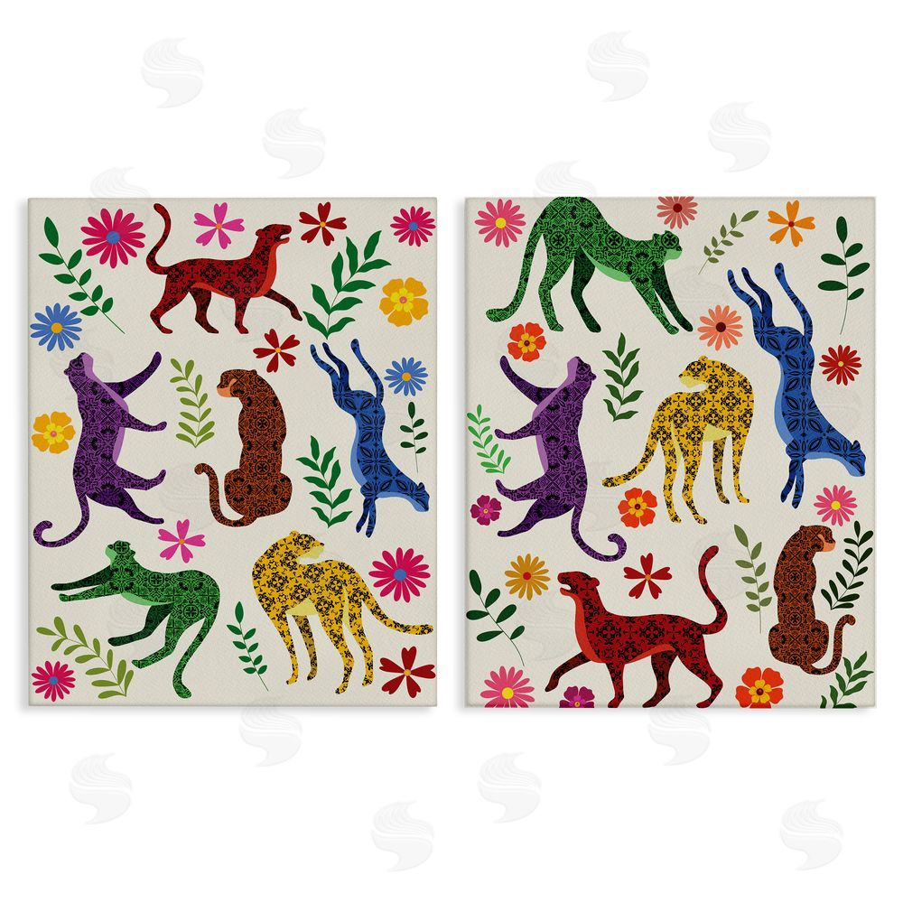 Regina Moore Patterned Floral Jungle Cats Canvas Wall Art Print