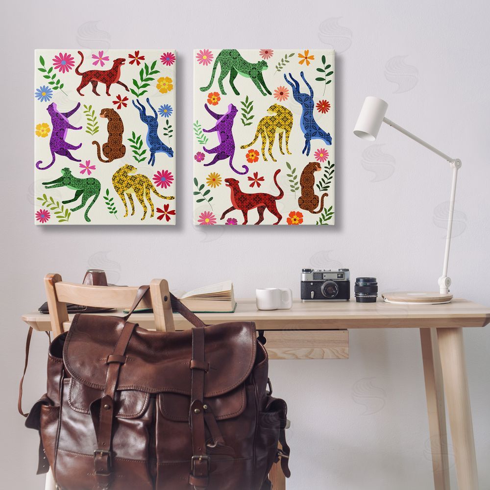 Regina Moore Patterned Floral Jungle Cats Canvas Wall Art Print in Room
