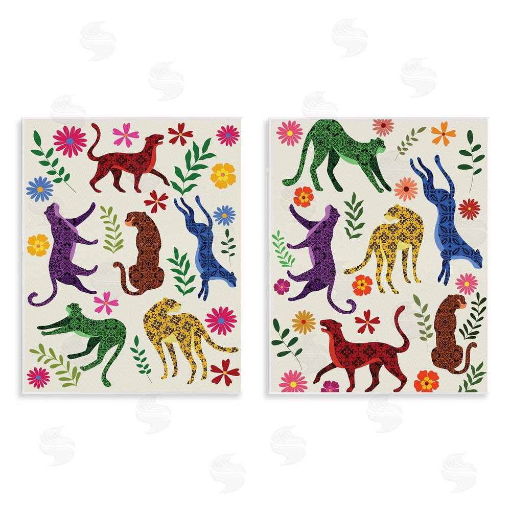 Regina Moore Patterned Floral Jungle Cats Wooden Wall Plaque Art Print
