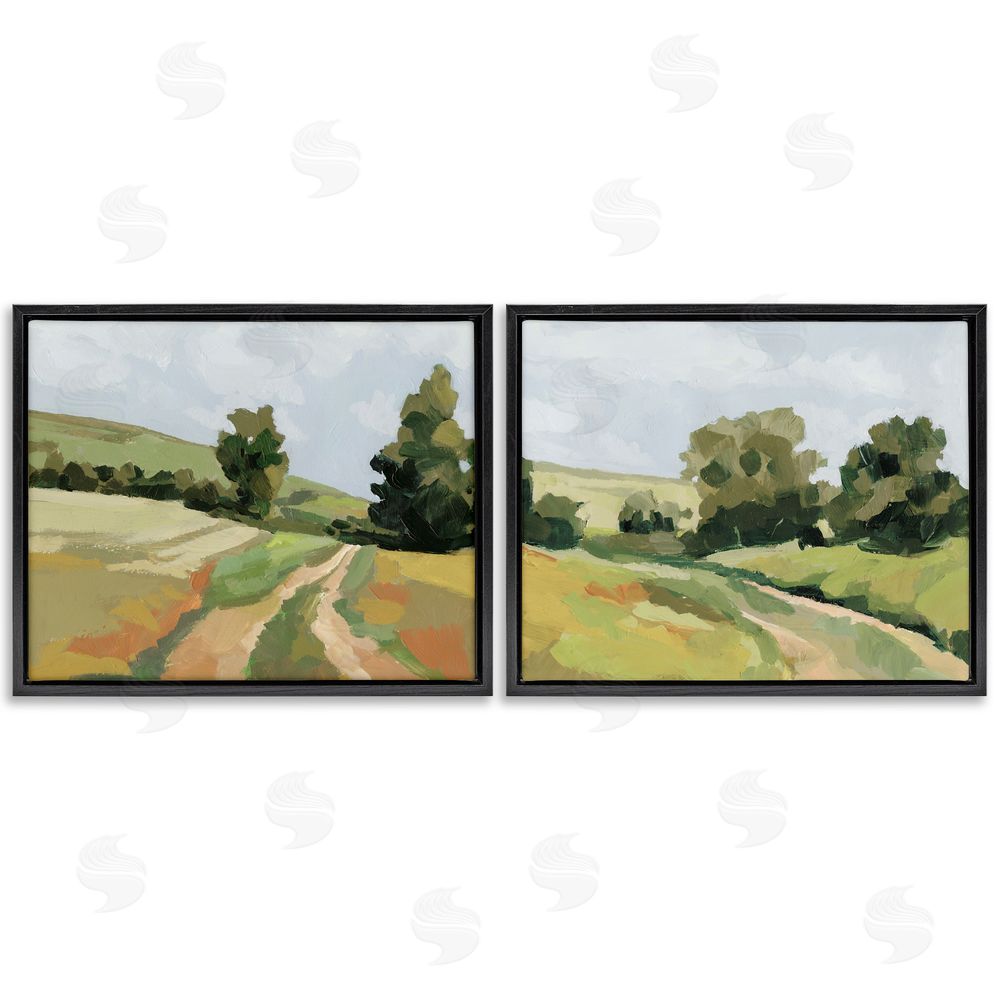 Victoria Barnes Abstract Country Road Landscape Black Floating Frame Canvas Wall Art Print