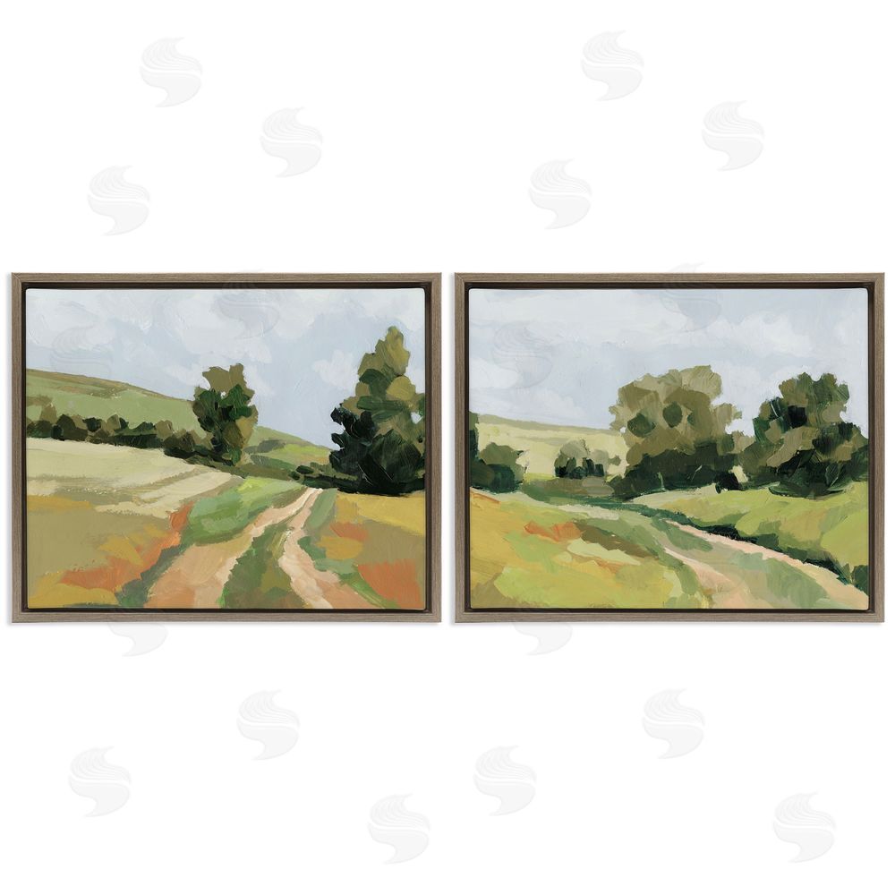 Victoria Barnes Abstract Country Road Landscape Brown Floating Frame Canvas Wall Art Print