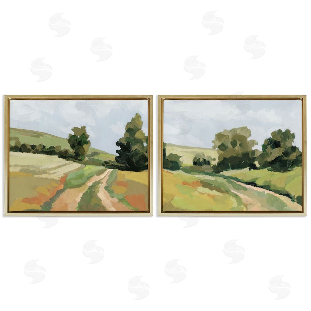 Victoria Barnes Abstract Country Road Landscape Gold Floating Frame Canvas Wall Art Print