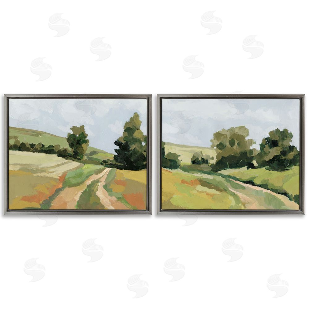 Victoria Barnes Abstract Country Road Landscape Gray Floating Frame Canvas Wall Art Print