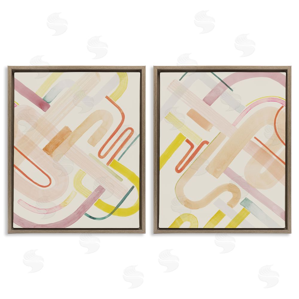 Grace Popp Retro Neutral Patterns Brown Floating Frame Canvas Wall Art Print