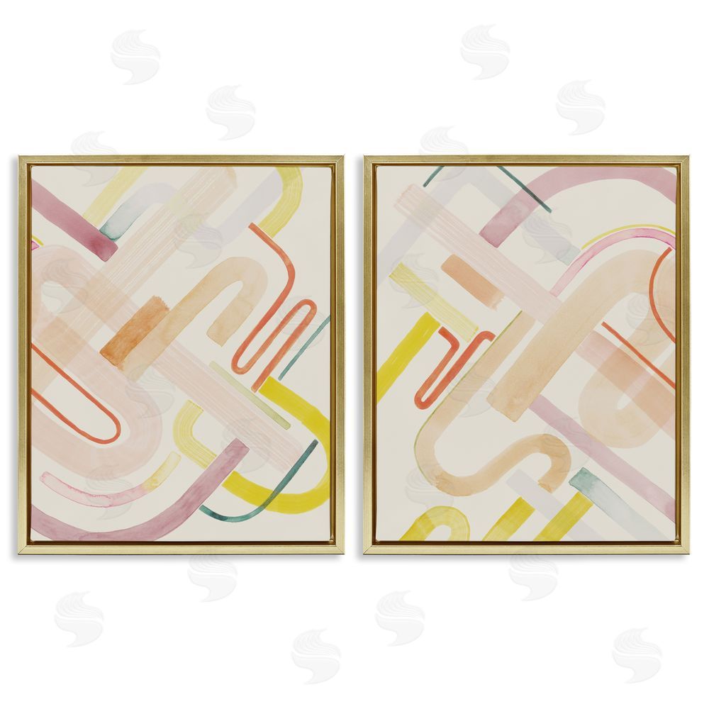 Grace Popp Retro Neutral Patterns Gold Floating Frame Canvas Wall Art Print