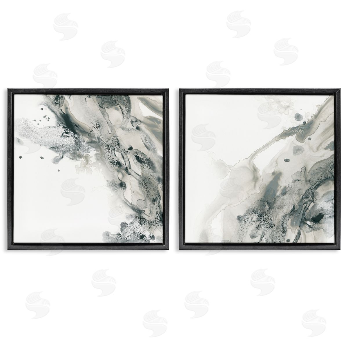 June Erica Vess Abstract Monochromatic Liquid  Black Floating Frame Canvas Wall Art Print