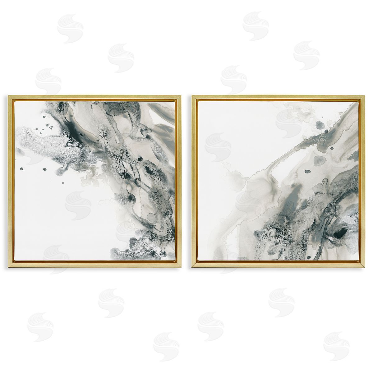 June Erica Vess Abstract Monochromatic Liquid  Gold Floating Frame Canvas Wall Art Print