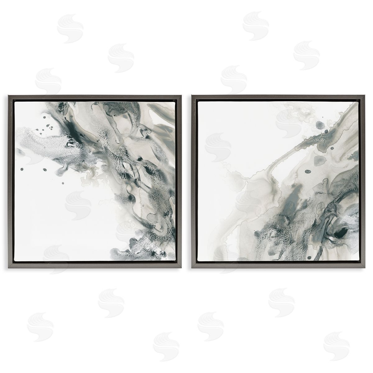 June Erica Vess Abstract Monochromatic Liquid  Gray Floating Frame Canvas Wall Art Print