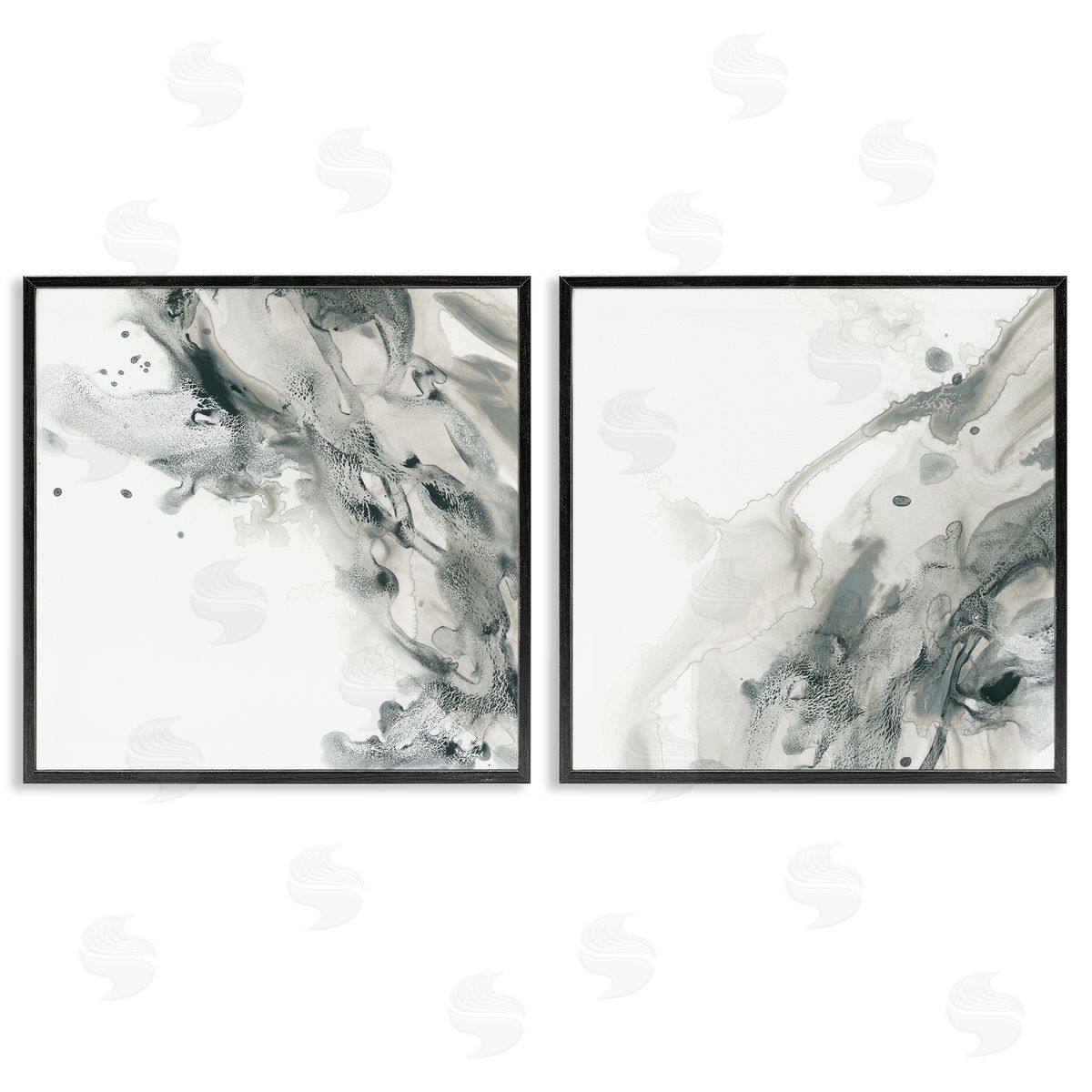 June Erica Vess Abstract Monochromatic Liquid  Black Framed Giclee Wall Art Print
