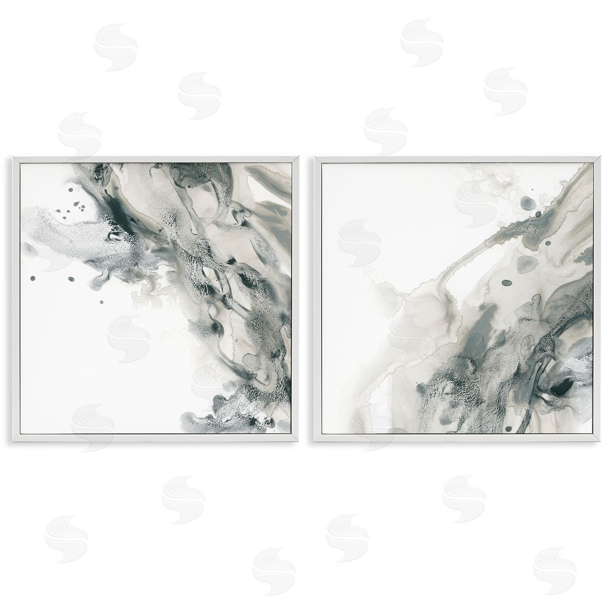 June Erica Vess Abstract Monochromatic Liquid  White Framed Giclee Wall Art Print