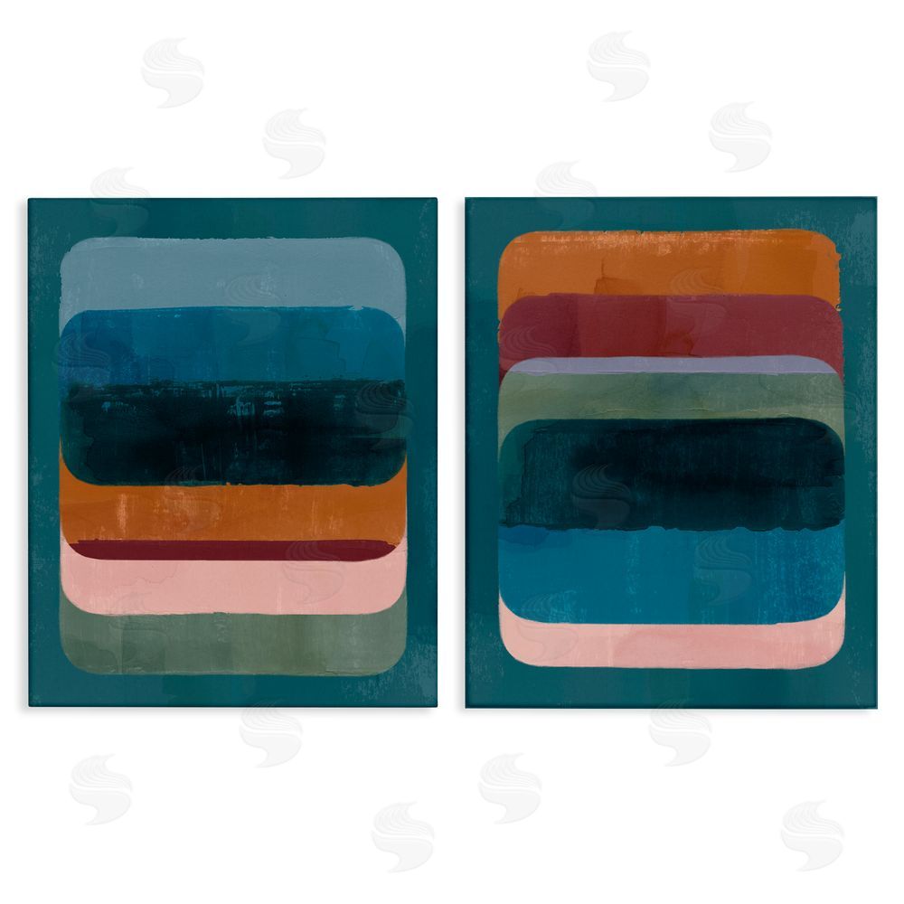 Victoria Barnes Abstract Teal Stacked Colors Canvas Wall Art Print