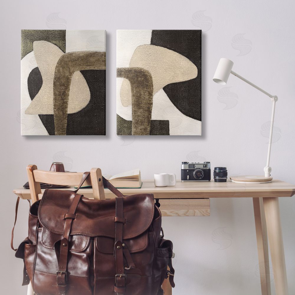 Vanna Lam Minimalist Brown Beige Shapes Canvas Wall Art Print in Room