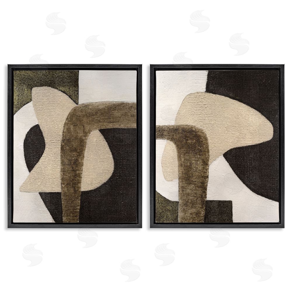 Vanna Lam Minimalist Brown Beige Shapes Black Floating Frame Canvas Wall Art Print