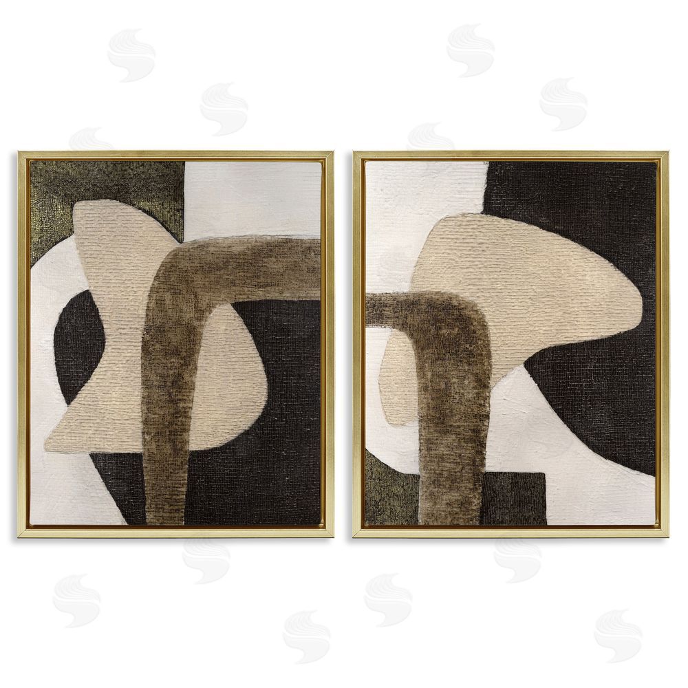 Vanna Lam Minimalist Brown Beige Shapes Gold Floating Frame Canvas Wall Art Print