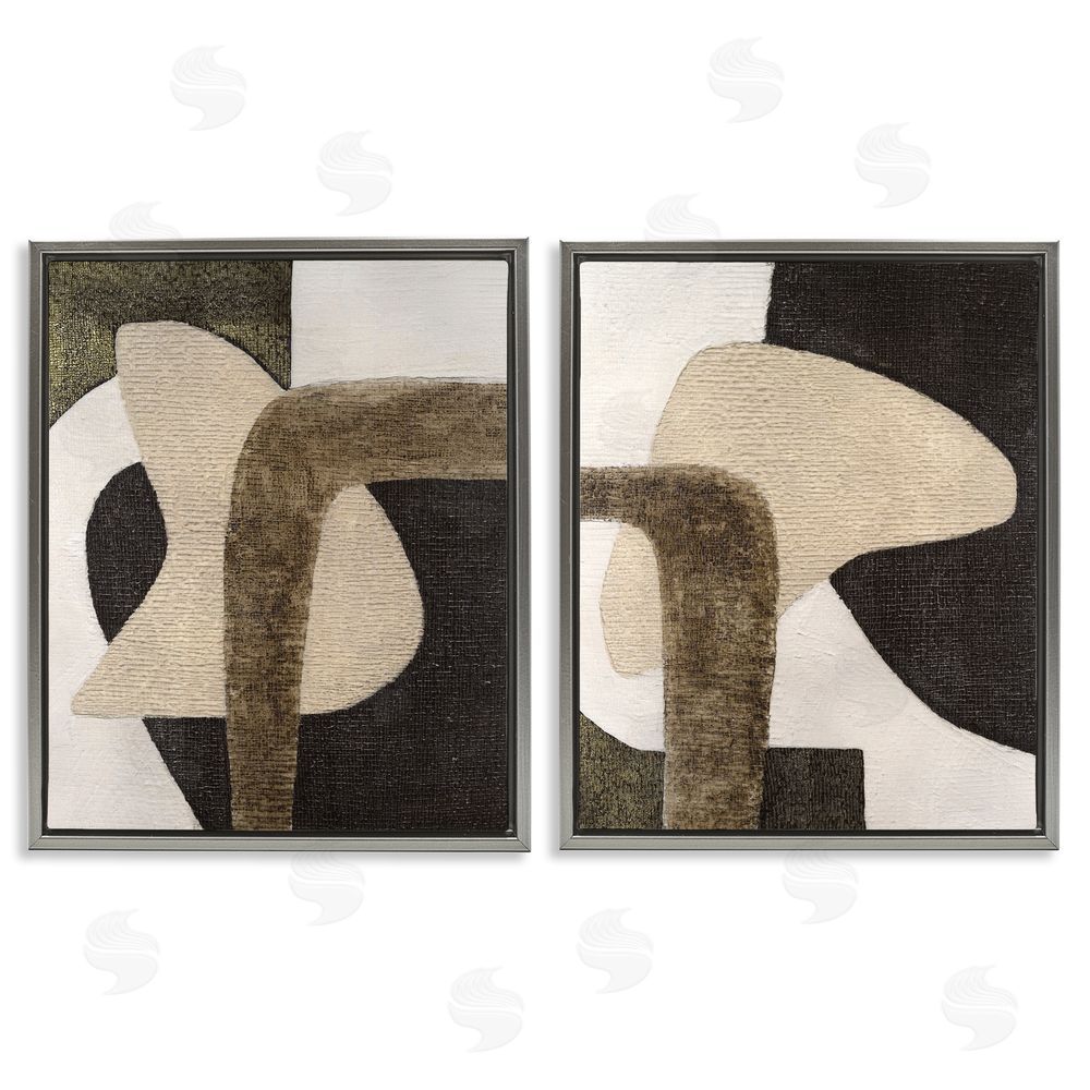Vanna Lam Minimalist Brown Beige Shapes Gray Floating Frame Canvas Wall Art Print