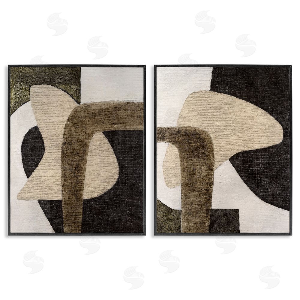 Vanna Lam Minimalist Brown Beige Shapes Black Framed Giclee Wall Art Print