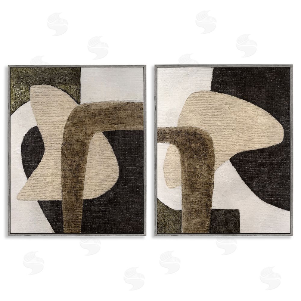 Vanna Lam Minimalist Brown Beige Shapes Gray Framed Giclee Wall Art Print