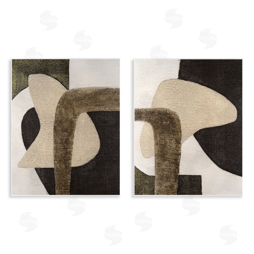 Vanna Lam Minimalist Brown Beige Shapes Wooden Wall Plaque Art Print