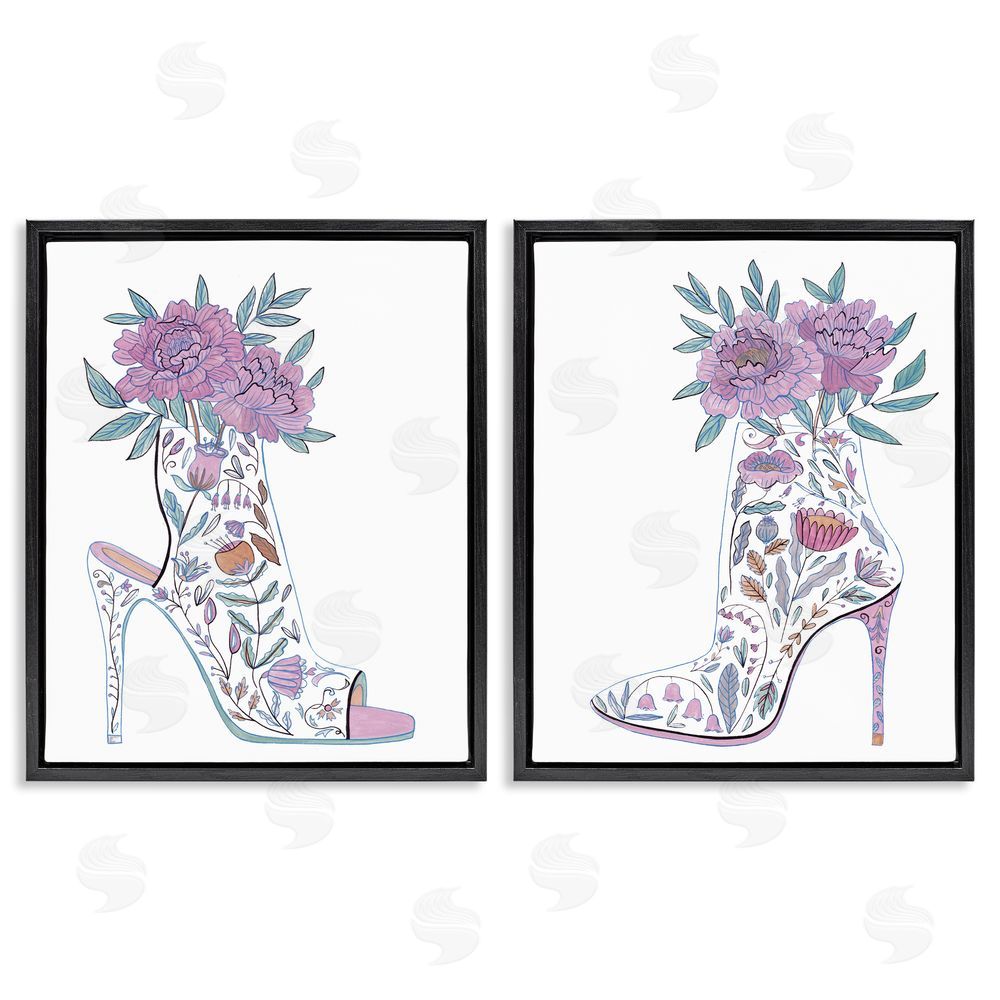 Melissa Wang Floral Stiletto Heel Boots Black Floating Frame Canvas Wall Art Print