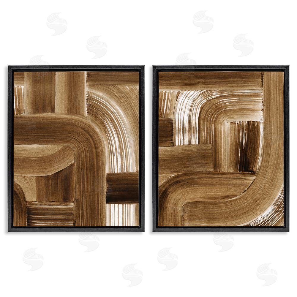 Grace Popp Gentle Brown Brushstrokes Black Floating Frame Canvas Wall Art Print