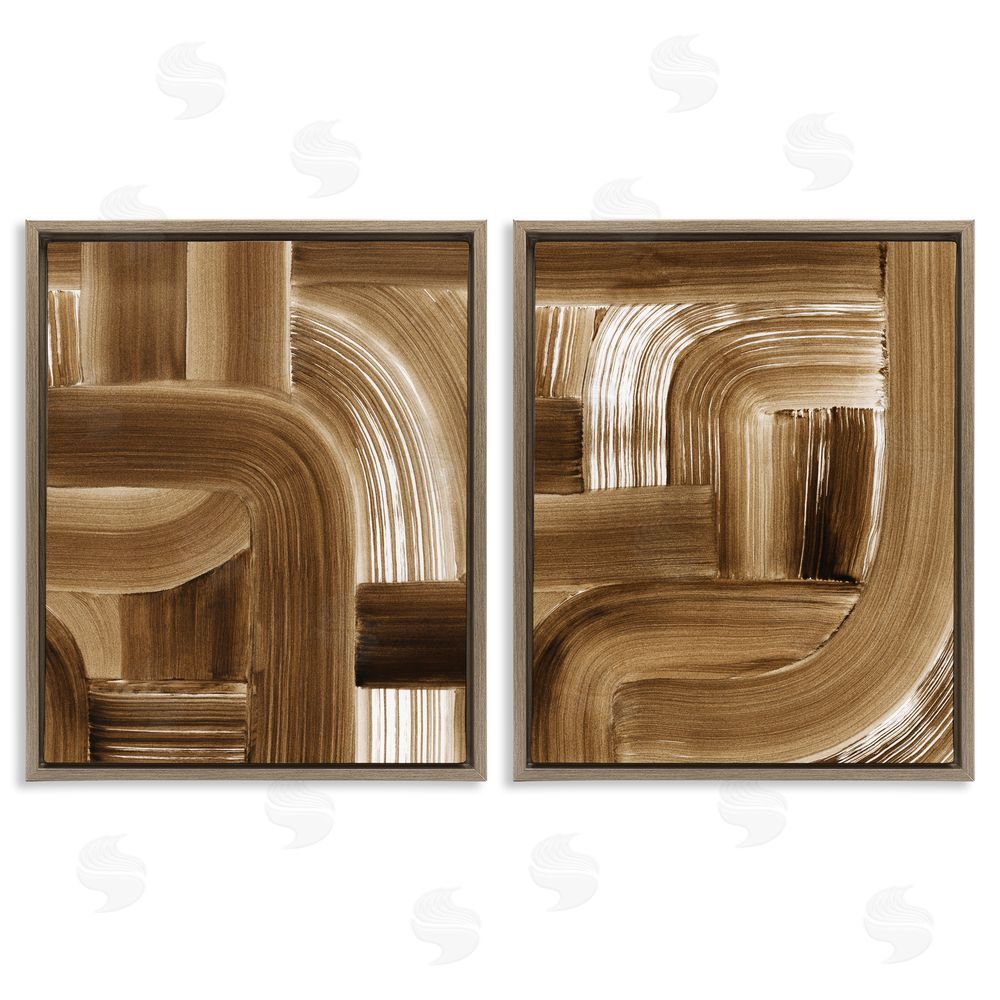 Grace Popp Gentle Brown Brushstrokes Brown Floating Frame Canvas Wall Art Print