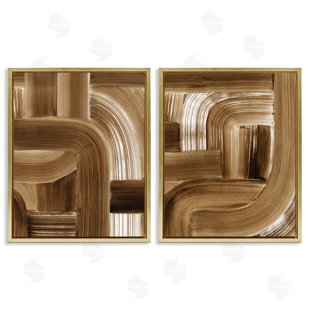 Grace Popp Gentle Brown Brushstrokes Gold Floating Frame Canvas Wall Art Print